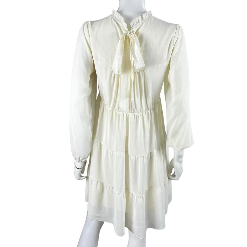Kirundu Dress Womens Small Long Sleeve Ruffle Mock Neck‎ Tiered Mini Babydoll